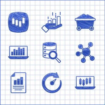 Set Server, Digital speed meter, Stocks market growth graphs, Project team base Stock Illustration