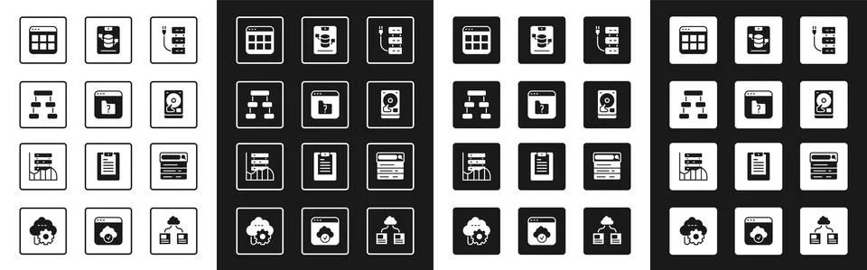 Set Server, File missing, Hierarchy organogram chart, Browser files, Hard disk 스톡 일러스트