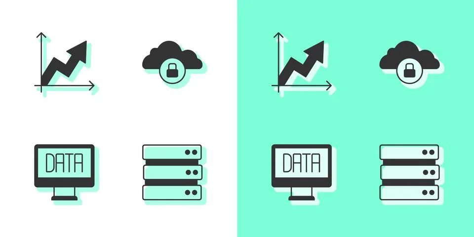 Set Server, Financial growth, Data analysis and Cloud computing lock icon Stock Illustration