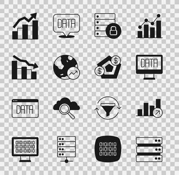 Set Server, Financial growth, Data analysis, security with padlock, decreas.. Stock-Illustration