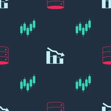 Set Server, Financial growth decrease and Browser with stocks market on seamless Illustrazione stock