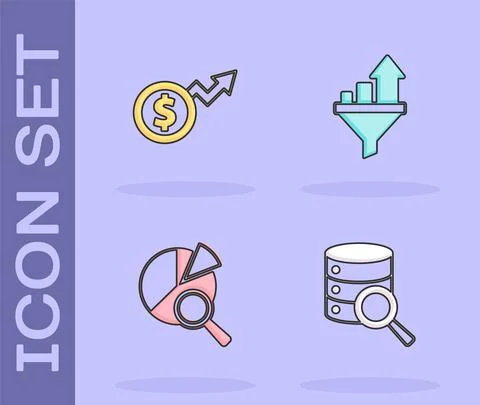 Set Server, Financial growth dollar, Search data analysis and Sales funnel with Stock Illustration