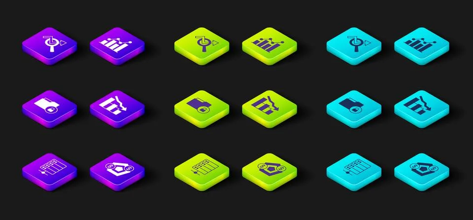 Set Server, Financial growth, Folder and lock, decrease, Pie chart infographic Stock Illustration