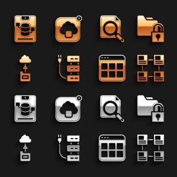 Set Server, Folder and lock, Hierarchy organogram chart, Browser files, Cloud Stock Illustration
