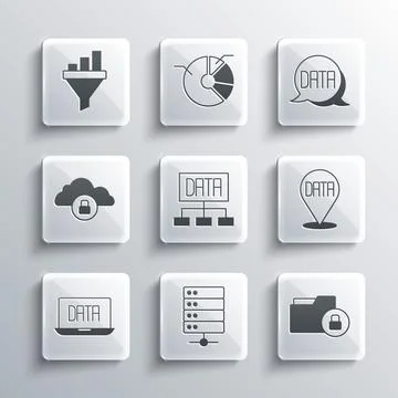 Set Server, Folder and lock, Data analysis, Cloud computing, Sales funnel with Illustrazione stock