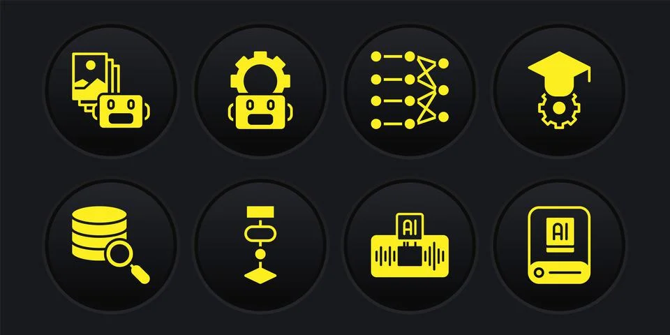 Set Server, Graduation cap, Algorithm, Artificial intelligence AI, Neural Stock Illustration