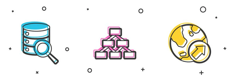 Set Server, Hierarchy organogram and Financial growth icon. Vector 스톡 일러스트