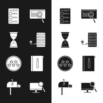 Set Server, Hourglass, Create account screen on mobile, System bug concept, Five Illustrazione stock