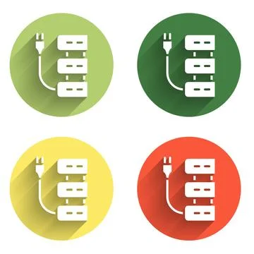 Set Server icon isolated with long shadow background. Adjusting app, servic.. Stock Illustration