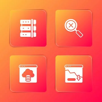 Set Server, Magnifying glass and delete, Cloud technology data transfer and Stock Illustration