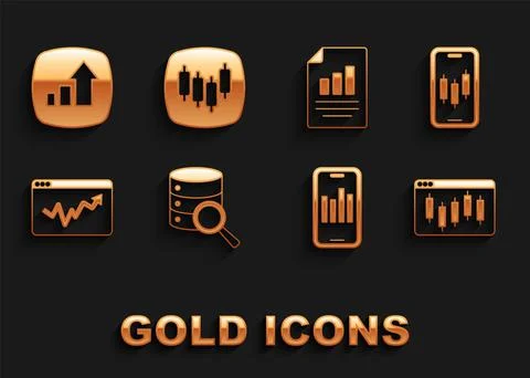 Set Server, Mobile stock trading, Browser with stocks market, graph, Graph chart Stock Illustration