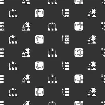 Set Server, Network cloud connection, Folder tree and Processor with CPU on Stock Illustration