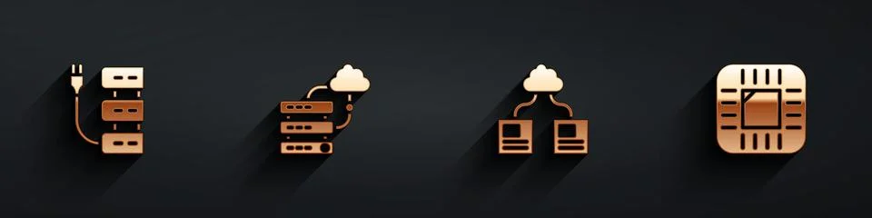 Set Server, Network cloud connection, Cloud technology data transfer and Stock Illustration