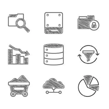 Set Server, Network cloud connection, Pie chart infographic, Sales funnel with Stock Illustration