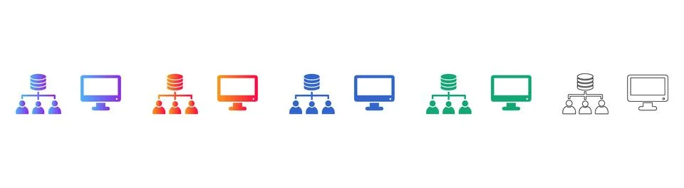 Set of Server Network Icons in Gradient and Outline Styles Stock Illustration