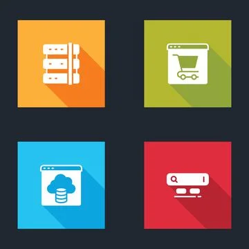 Set Server, Online shopping on screen, Cloud technology data transfer and Search 스톡 일러스트