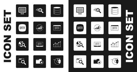 Set Server, Pie chart infographic, Data analysis, Binary code, Search data,.. Stock Illustration