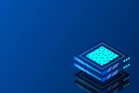 Set of server room icons, data center and database, futuristic data processin Stock Illustration