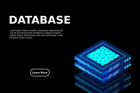 Set of server room icons, data center and database, futuristic data processin Stock Illustration