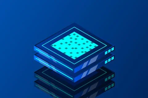 Set of server room icons, data center and database, futuristic data processin Stock Illustration