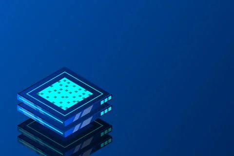 Set of server room icons, data center and database, futuristic data processin Stock Illustration