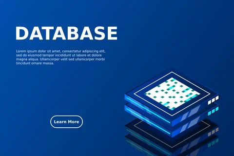 Set of server room icons, data center and database, futuristic data processin Stock Illustration