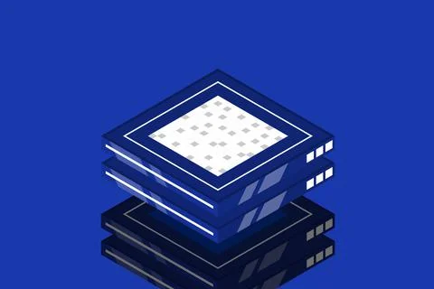 Set of server room icons, data center and database, futuristic data processin Stock Illustration