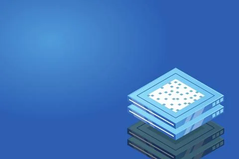 Set of server room icons, data center and database, futuristic data processin Stock Illustration