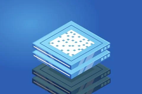 Set of server room icons, data center and database, futuristic data processin Stock Illustration