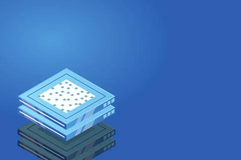 Set of server room icons, data center and database, futuristic data processin Stock Illustration