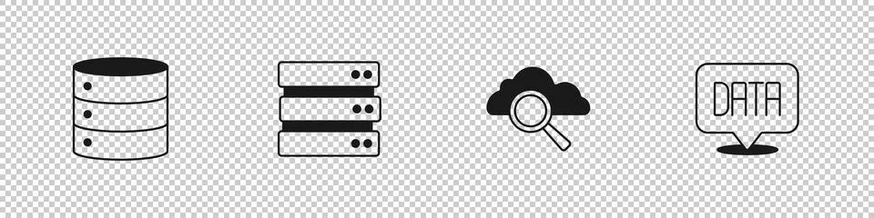 Set Server, Search cloud computing and Data analysis icon. Vector Illustrazione stock