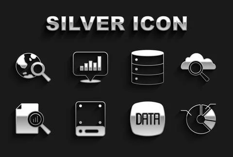 Set Server, Search cloud computing, Pie chart infographic, Data analysis, D.. Stock Illustration