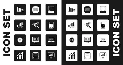Set Server, Search data analysis, Pie chart infographic, Financial growth d.. Stock Illustration