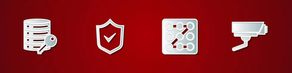 Set Server security with key, Shield check mark, Graphic password protection and 스톡 일러스트