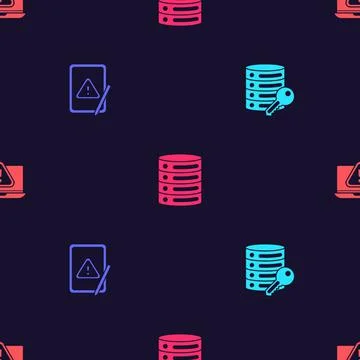 Set Server security with key, Tablet exclamation mark, Server, Data, Web Hosting Illustrazione stock