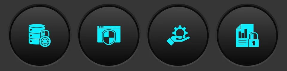 Set Server security with lock, Browser shield, Hand settings gear and Documen Stock Illustration