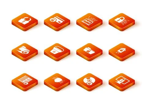 Set Server security with lock, Cyber, FTP folder and, Cooler bag, CD or DVD disk イラスト素材