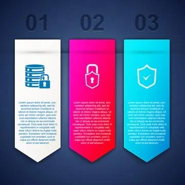 Set Server security with lock, Lock and Shield check mark. Business infograph Stockillustratie