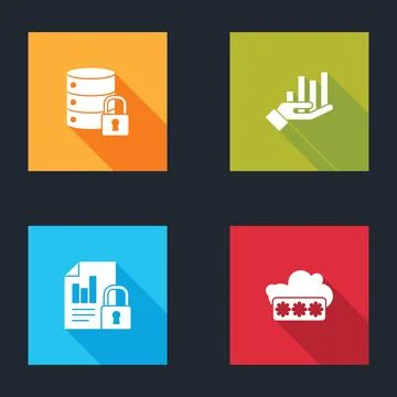 Set Server security with lock, Pie chart infographic, Document and and Password Stock Illustration