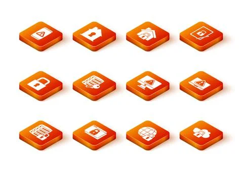 Set Server security with lock, Secure your site HTTPS, SSL, Lock, key, Global Ilustração Stock