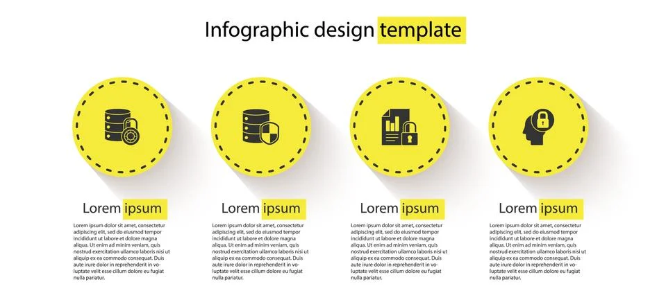 Set Server security with lock, shield, Document and and Human head. Business Illustrazione stock