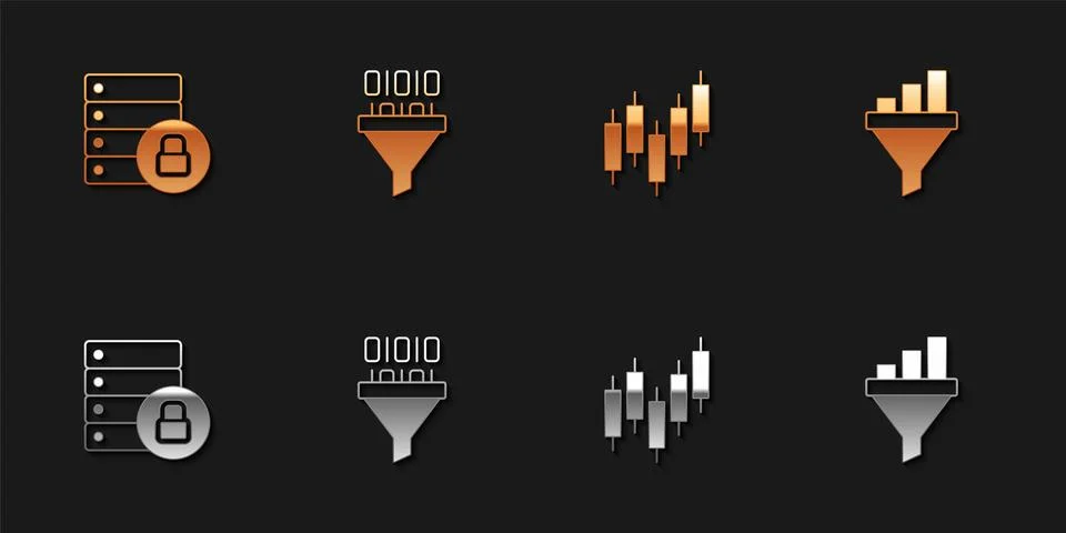 Set Server security with padlock, Binary code, Browser stocks market and Sales Stock Illustration