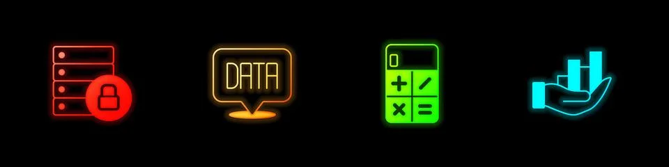 Set Server security with padlock, Data analysis, Calculator and Pie chart i.. 스톡 일러스트
