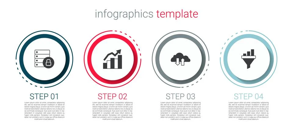 Set Server security with padlock, Financial growth, Cloud download and upload Stock Illustration