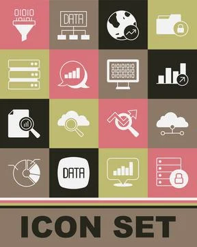 Set Server security with padlock, Network cloud connection, Financial growth, Stock Illustration