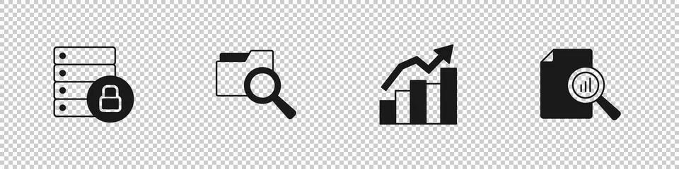 Set Server security with padlock, Search folder, Financial growth and Document Stock Illustration