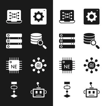 Set Server, Server, Data, Neural network, Computer api interface, Processor CPU 스톡 일러스트