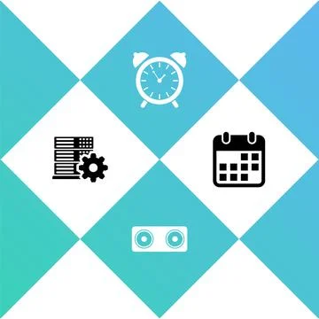 Set Server setting, Stereo speaker, Alarm clock and Calendar icon. Vector 스톡 일러스트