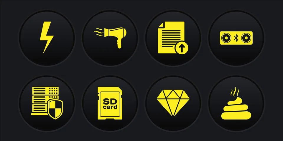Set Server with shield, Bluetooth speakers, SD card, Diamond, Upload file and Stock Illustration