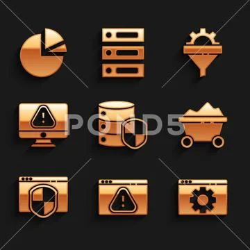 Set Server with shield, Browser exclamation mark, setting, Coal mine ...